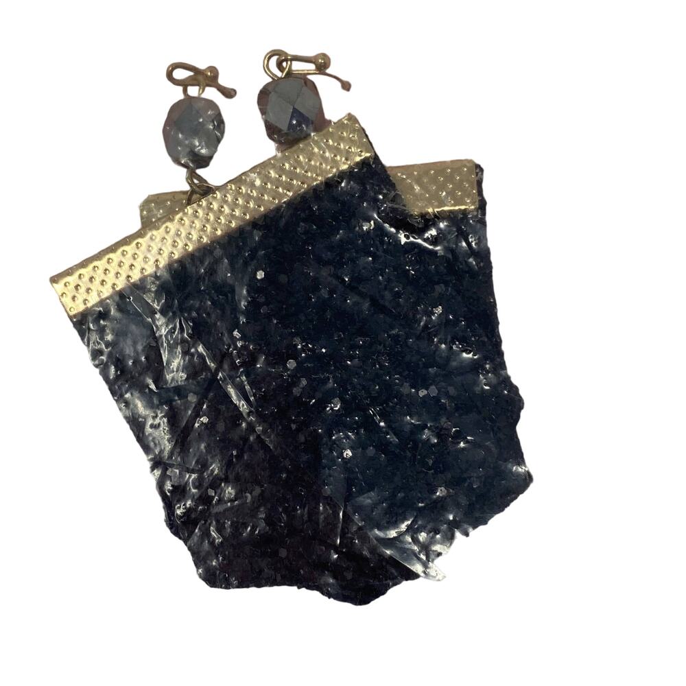 Tiley And Bells Black And Gold Trim Glitter Dangle Earrings 2.75' Drop NEW